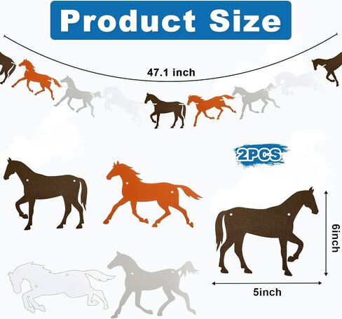 Outus 4 Pieces Horse Party Decorations Supplies Including 2 Pieces Horse Plastic Tablecloths and 2 Pieces Horse Garland Paper Banners for Horse Themed Party Horse Racing Activity in Saudi Arabia