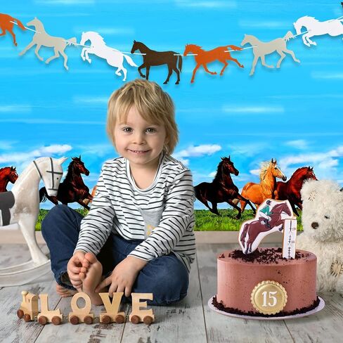 Outus 4 Pieces Horse Party Decorations Supplies Including 2 Pieces Horse Plastic Tablecloths and 2 Pieces Horse Garland Paper Banners for Horse Themed Party Horse Racing Activity in Saudi Arabia