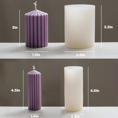 3D Thick Tooth Cylindrical Candle Mould, Spire Gear Cylindrical Silicone Molds for Crafts Aromatherapy Candle Plaster Resin Handmade Soap Making(Set) in Kuwait