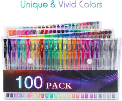 Tanmit 100 Coloring Gel Pens Set for Adults Coloring Books- Gel Colored Pen for Drawing, Writing & Unique Colors Including Glitter, Neon, Standard, Symhony, Milky & Metallic in Saudi Arabia