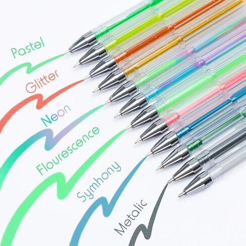 Tanmit 100 Coloring Gel Pens Set for Adults Coloring Books- Gel Colored Pen for Drawing, Writing & Unique Colors Including Glitter, Neon, Standard, Symhony, Milky & Metallic in Saudi Arabia