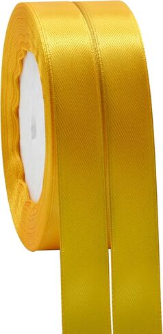 GTYBOVA Polyester Yellow Satin Ribbon 50 Yards 5/8 inch X 25 Yards/Roll Fabric Ribbons for Gift Wrapping Bows Bouquet Wedding Sewing Craft and More 2 Pack in Kuwait