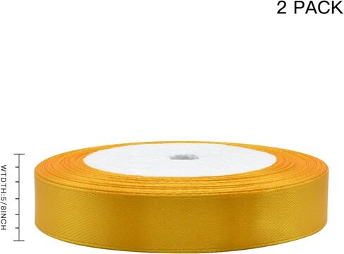 GTYBOVA Polyester Yellow Satin Ribbon 50 Yards 5/8 inch X 25 Yards/Roll Fabric Ribbons for Gift Wrapping Bows Bouquet Wedding Sewing Craft and More 2 Pack in Kuwait