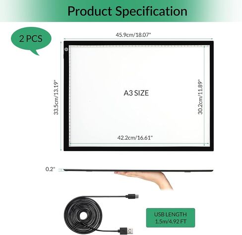Tenceur 2 Sets A3 LED Copy Pad USB Powered Light Board Brightness Light Tracing Box Thin Adjustable Light Drawing Board for Diamond Painting Weeding Vinyl Sketching Animation Stenciling in Saudi Arabia