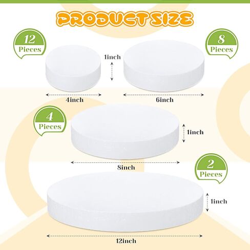 Marsui 26 Pcs Round Foam Circles for Crafts Fake Cake White Discs for DIY Projects 4/6/8/12'' Diameter 1'' Thick Round Foam Disk Craft Foam Disc for Christmas Art Cakes Sculpture Modeling Decoration in Saudi Arabia