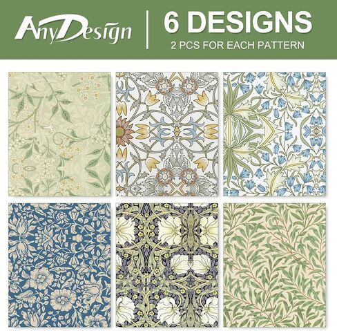 AnyDesign 12 ورقة وليام موريس ورق التغليف خمر الأزهار هدية التفاف ورقة السائبة الأخضر الأزرق الفن ورقة لعيد ميلاد الزفاف استحمام الطفل DIY الحرف هدية التعبئة، 19.7 × 27.6، مطوية مسطحة in Kuwait