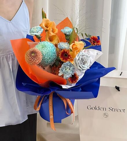 20 Pcs Double Sided Color Flower Wrapping Paper,Waterproof Valentine's Day Bouquet Wrapping Paper 23x23Inch Used for DIY Crafts, Gift Packaging, Flower Shop Bouquet Packaging (light blue) in Kuwait