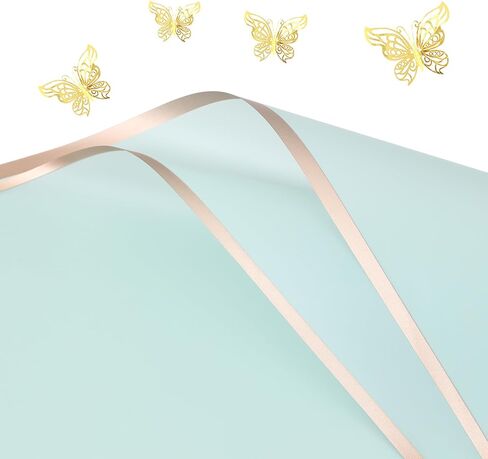 باقة ورق تغليف الزهور الشفافة من FWSA WRAPS، ورق لف الزهور بحافة ذهبية، بما في ذلك زخارف الفراشة ثلاثية الأبعاد، 20 ورقة 22.44 × 22.44 بوصة (شفاف -20 قطعة) in Kuwait