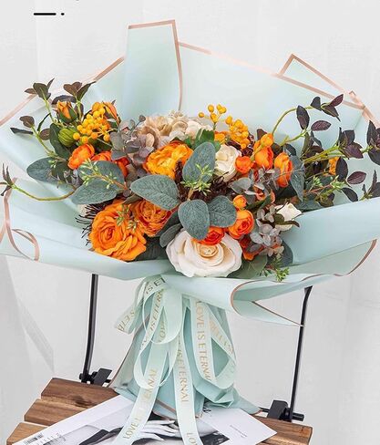 باقة ورق تغليف الزهور الشفافة من FWSA WRAPS، ورق لف الزهور بحافة ذهبية، بما في ذلك زخارف الفراشة ثلاثية الأبعاد، 20 ورقة 22.44 × 22.44 بوصة (شفاف -20 قطعة) in Kuwait