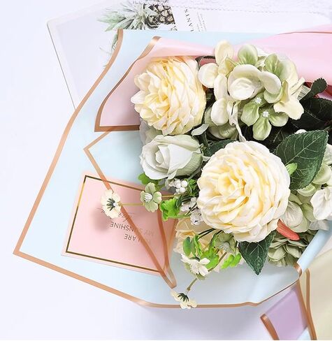 باقة ورق تغليف الزهور الشفافة من FWSA WRAPS، ورق لف الزهور بحافة ذهبية، بما في ذلك زخارف الفراشة ثلاثية الأبعاد، 20 ورقة 22.44 × 22.44 بوصة (شفاف -20 قطعة) in Kuwait