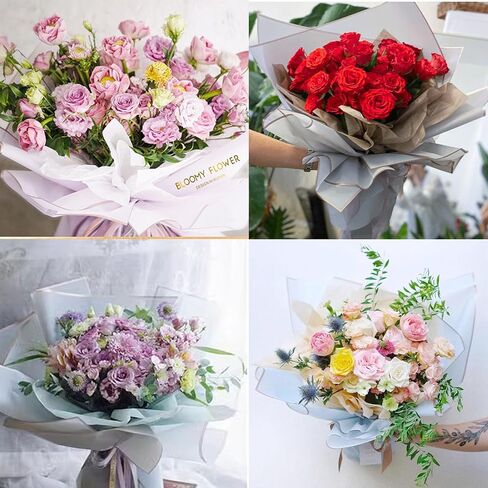 باقة ورق تغليف الزهور الشفافة من FWSA WRAPS، ورق لف الزهور بحافة ذهبية، بما في ذلك زخارف الفراشة ثلاثية الأبعاد، 20 ورقة 22.44 × 22.44 بوصة (شفاف -20 قطعة) in Kuwait