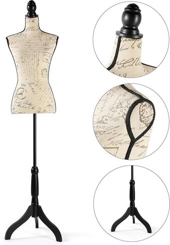Female Dress Form Mannequin Torso Adjustable Height Mannequin Body with Tripod Stand for Clothing Dress Jewelry Display, Beige Printing in Kuwait
