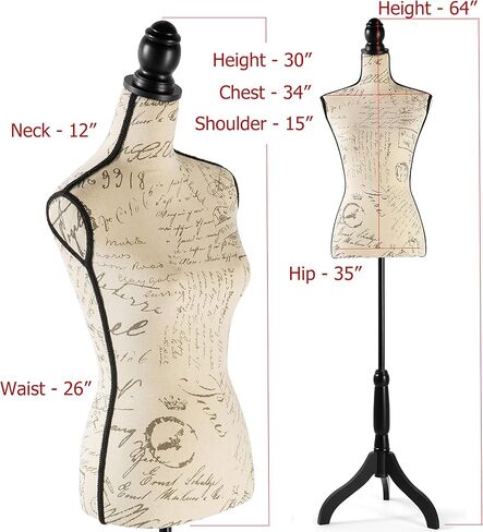 Female Dress Form Mannequin Torso Adjustable Height Mannequin Body with Tripod Stand for Clothing Dress Jewelry Display, Beige Printing in Kuwait
