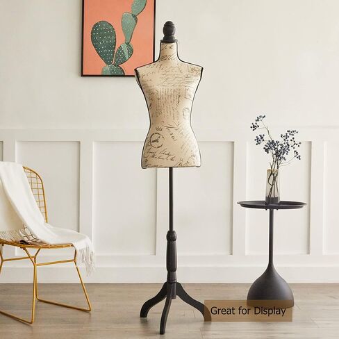 Female Dress Form Mannequin Torso Adjustable Height Mannequin Body with Tripod Stand for Clothing Dress Jewelry Display, Beige Printing in Kuwait