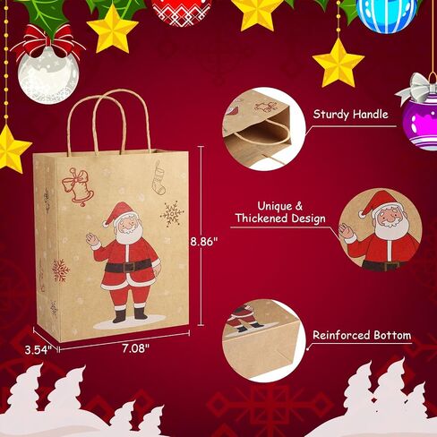 Christmas Gift Bags, 24 PCS Reusable Christmas Treat Bags, Paper Gift Bags with Handles & Christmas Prints, Christmas Bags for Gifts Holiday Gift Bags Xmas Gift Bags Party Favors, 7.08x3.5x8.85 Inch in Saudi Arabia