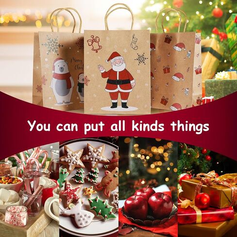 Christmas Gift Bags, 24 PCS Reusable Christmas Treat Bags, Paper Gift Bags with Handles & Christmas Prints, Christmas Bags for Gifts Holiday Gift Bags Xmas Gift Bags Party Favors, 7.08x3.5x8.85 Inch in Saudi Arabia