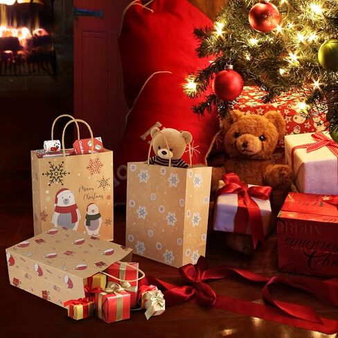 Christmas Gift Bags, 24 PCS Reusable Christmas Treat Bags, Paper Gift Bags with Handles & Christmas Prints, Christmas Bags for Gifts Holiday Gift Bags Xmas Gift Bags Party Favors, 7.08x3.5x8.85 Inch in Saudi Arabia
