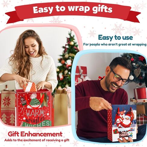 24 حزمة من أكياس هدايا عيد الميلاد بأحجام متنوعة: حقائب عيد الميلاد مع مناديل ورقية، أكياس هدايا كبيرة الحجم، أكياس تغليف هدايا قابلة لإعادة الاستخدام لحفلات أعياد الميلاد وحقائب هدايا العطلات، كبيرة الحجم ومتوسطة وصغيرة in Kuwait