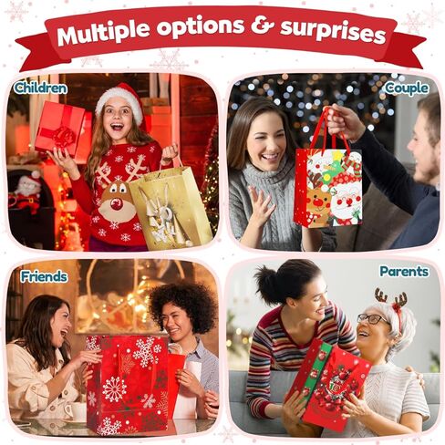 24 حزمة من أكياس هدايا عيد الميلاد بأحجام متنوعة: حقائب عيد الميلاد مع مناديل ورقية، أكياس هدايا كبيرة الحجم، أكياس تغليف هدايا قابلة لإعادة الاستخدام لحفلات أعياد الميلاد وحقائب هدايا العطلات، كبيرة الحجم ومتوسطة وصغيرة in Kuwait