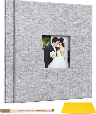 اوبيكو البوم صور لصور 3x5 4x6 5x7 8x10، البوم سجل قصاصات ذاتي اللصق، 20 ورقة 40 صفحة غطاء كتان مع نافذة عرض، كتاب صور تصنعه بنفسك، هدية مثالية لحفلات الزفاف والرضع والعائلة in Kuwait