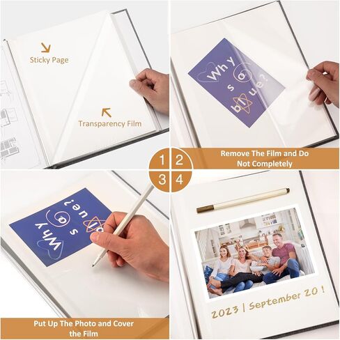 اوبيكو البوم صور لصور 3x5 4x6 5x7 8x10، البوم سجل قصاصات ذاتي اللصق، 20 ورقة 40 صفحة غطاء كتان مع نافذة عرض، كتاب صور تصنعه بنفسك، هدية مثالية لحفلات الزفاف والرضع والعائلة in Kuwait