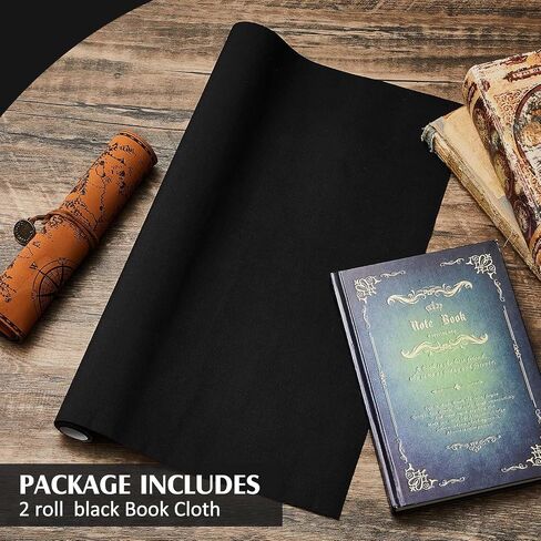 Preboun 2 Rolls 40 x 16 Inch Book Cloth for Book Binding Fabric Surface and Paper Backed Bookcover Lasting Strong Archival Bookbinding Supplies for Covering Books Album Scrapbooking Crafts DIY, Black in Saudi Arabia