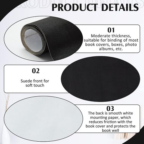 Preboun 2 Rolls 40 x 16 Inch Book Cloth for Book Binding Fabric Surface and Paper Backed Bookcover Lasting Strong Archival Bookbinding Supplies for Covering Books Album Scrapbooking Crafts DIY, Black in Saudi Arabia