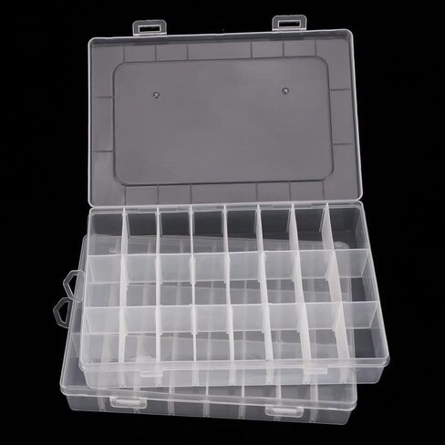2 Pack 24 Grids Plastic Organizer Box Container Craft Storage Box Compartment Box with Adjustable Dividers for Beads Jewelry Fishing Tackles Art DIY, Clear in Saudi Arabia
