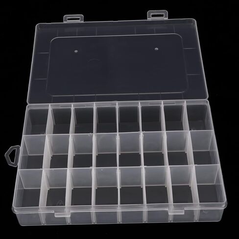 2 Pack 24 Grids Plastic Organizer Box Container Craft Storage Box Compartment Box with Adjustable Dividers for Beads Jewelry Fishing Tackles Art DIY, Clear in Saudi Arabia