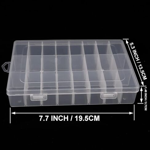 2 Pack 24 Grids Plastic Organizer Box Container Craft Storage Box Compartment Box with Adjustable Dividers for Beads Jewelry Fishing Tackles Art DIY, Clear in Saudi Arabia