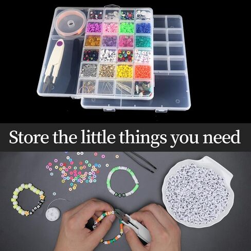 صندوق منظم للخرز مكون من 26 شبكة (سُمك 1.7 سم)، منظمات المجوهرات وصندوق تخزين الفنون اليدوية، صندوق تخزين الخرز البلاستيكي المقسم، تخزين الحرف اليدوية للخرز، المجوهرات، السحر الصغيرة. in Kuwait