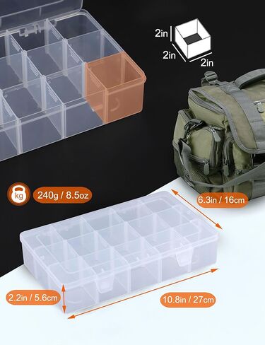 صندوق معالجة بلاستيكي منظم من Sjqecyfv، صندوق منظم بلاستيكي شفاف مع فواصل، حاوية خرز، حاويات تخزين مقسمة، كبيرة 15 حجرة شبكية، صندوق منظم للحرف اليدوية (عبوتان) in Kuwait