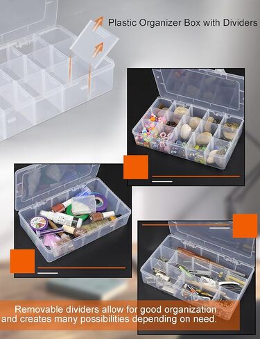 صندوق معالجة بلاستيكي منظم من Sjqecyfv، صندوق منظم بلاستيكي شفاف مع فواصل، حاوية خرز، حاويات تخزين مقسمة، كبيرة 15 حجرة شبكية، صندوق منظم للحرف اليدوية (عبوتان) in Kuwait