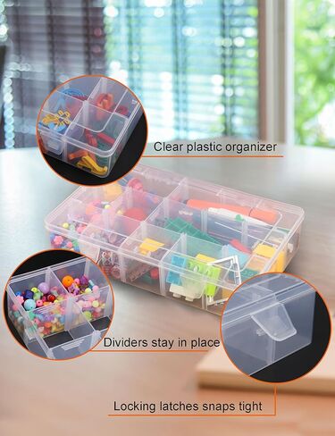 صندوق معالجة بلاستيكي منظم من Sjqecyfv، صندوق منظم بلاستيكي شفاف مع فواصل، حاوية خرز، حاويات تخزين مقسمة، كبيرة 15 حجرة شبكية، صندوق منظم للحرف اليدوية (عبوتان) in Kuwait