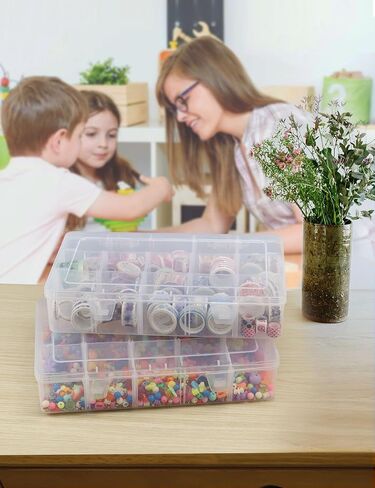 صندوق معالجة بلاستيكي منظم من Sjqecyfv، صندوق منظم بلاستيكي شفاف مع فواصل، حاوية خرز، حاويات تخزين مقسمة، كبيرة 15 حجرة شبكية، صندوق منظم للحرف اليدوية (عبوتان) in Kuwait