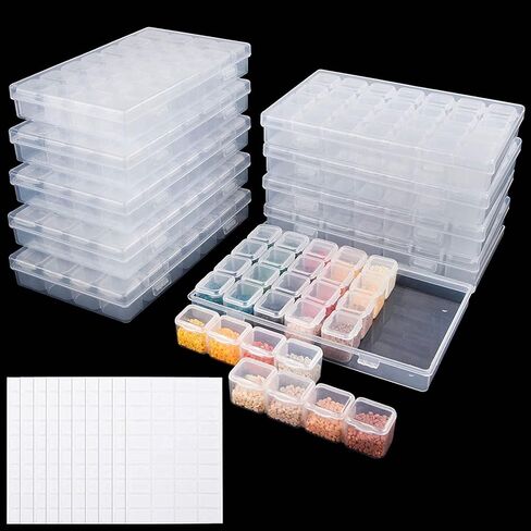 UOONY 280 Slots Diamond Painting Storage Containers Diamond Accessories and Tools Boxes Bead Organizer 28 Grids 10Pcs with 400Pcs Label Stickers for Nail Craft in Kuwait