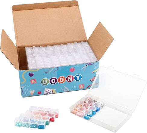 UOONY 280 Slots Diamond Painting Storage Containers Diamond Accessories and Tools Boxes Bead Organizer 28 Grids 10Pcs with 400Pcs Label Stickers for Nail Craft in Kuwait