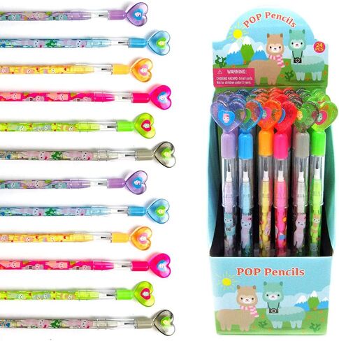Tiny Mills 24 Pcs Llamas Multi Point Stackable Push Pencil Assortment with Eraser for Llamas Birthday Party Favor Prize Carnival Goodie Bag Stuffers Classroom Rewards Pinata Fillers in Saudi Arabia
