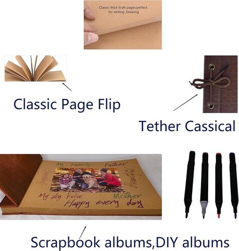 Sublimation Photo Album Blanks Leather Diy Family Scrapbook Photo Album Expandable 11.6x7.5 Inches 80 Pages (Brown) in Saudi Arabia