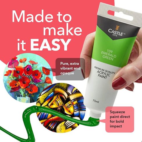 مجموعة أنابيب طلاء أكريليك كبيرة من Castle Art Supplies 12 75 مل للبالغين من الفنانين المبتدئين | مثالية للنسيج الخشبي والسيراميك وفن الأظافر in Kuwait