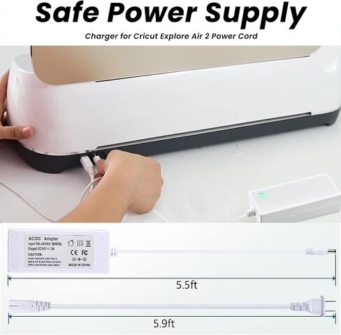 سلك طاقة محول قاطع 18 فولت لصانع Cricut، Cricut Explore Air 2، Expression2، إنشاء، كعكة، صغير، أصلي، استكشاف، استكشاف واحد، كابل استبدال قابس حائط الشاحن (أبيض) in Kuwait