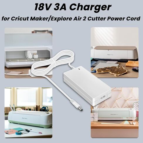 سلك طاقة محول قاطع 18 فولت لصانع Cricut، Cricut Explore Air 2، Expression2، إنشاء، كعكة، صغير، أصلي، استكشاف، استكشاف واحد، كابل استبدال قابس حائط الشاحن (أبيض) in Kuwait