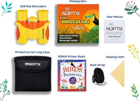 مناظير للاطفال - مناظير حقيقية للاطفال البنات والاولاد باللون الاصفر والبرتقالي النابض بالحياة - للاعمار من 3 الى 14 سنة - تتضمن كتاب ملصقات مكون من 40 طائر مع اسماء in Kuwait