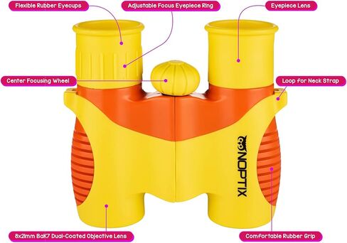 مناظير للاطفال - مناظير حقيقية للاطفال البنات والاولاد باللون الاصفر والبرتقالي النابض بالحياة - للاعمار من 3 الى 14 سنة - تتضمن كتاب ملصقات مكون من 40 طائر مع اسماء in Kuwait