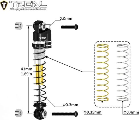 صدمات TREAL FCX24 43 مم ممتصة للصدمات ذات الأسطوانة المزدوجة (4) لعربة الطاقة FMS 1/24 FCX24 (أحمر) in Saudi Arabia
