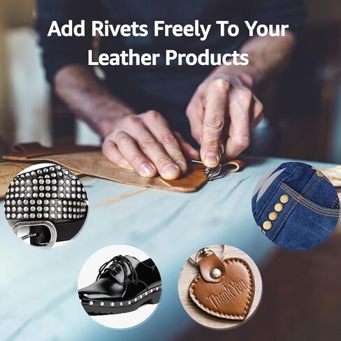 480 PCS Leather Rivets Kit, 4 Colors Double Cap Rivets, 3 Sizes Rivets for Leather, Rubber Hammer Fixing Tool Kit for DIY, Leather Craft Clothes Shoes Decoration and Repair in Saudi Arabia