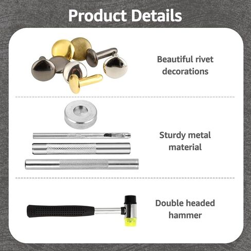 480 PCS Leather Rivets Kit, 4 Colors Double Cap Rivets, 3 Sizes Rivets for Leather, Rubber Hammer Fixing Tool Kit for DIY, Leather Craft Clothes Shoes Decoration and Repair in Saudi Arabia
