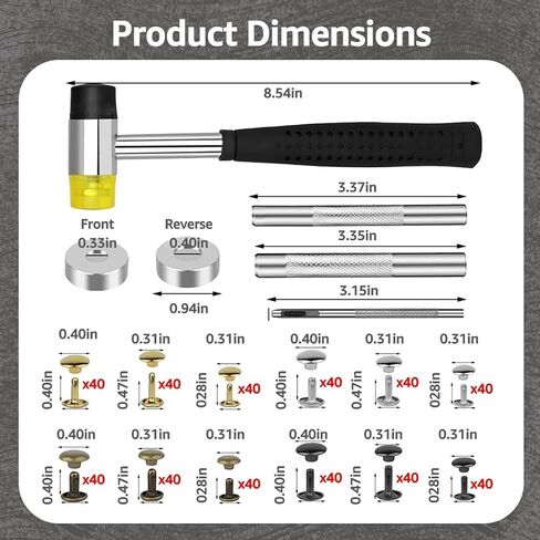 480 PCS Leather Rivets Kit, 4 Colors Double Cap Rivets, 3 Sizes Rivets for Leather, Rubber Hammer Fixing Tool Kit for DIY, Leather Craft Clothes Shoes Decoration and Repair in Saudi Arabia