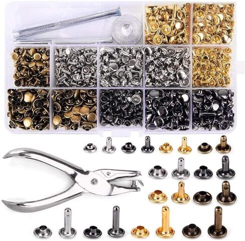 Queta 480 Sets of Leather Rivets Double Cap Rivet,3 Size and Four Colors(Gold,Silver,Bronze and Gunmetal),Good Fixing Tool for DIY Leather Craft,Clothes,Shoes,Bags to Decoration in Kuwait