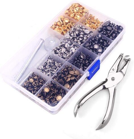 Queta 480 Sets of Leather Rivets Double Cap Rivet,3 Size and Four Colors(Gold,Silver,Bronze and Gunmetal),Good Fixing Tool for DIY Leather Craft,Clothes,Shoes,Bags to Decoration in Kuwait